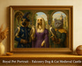 Load image into Gallery viewer, Falconry Pet Portrait – Custom Royal Painting with Dog & Cats in Medieval Castle