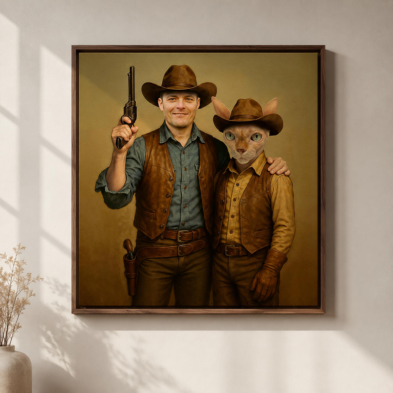 Custom Cowboy Pet & Owner Portrait – Personalized Western Art