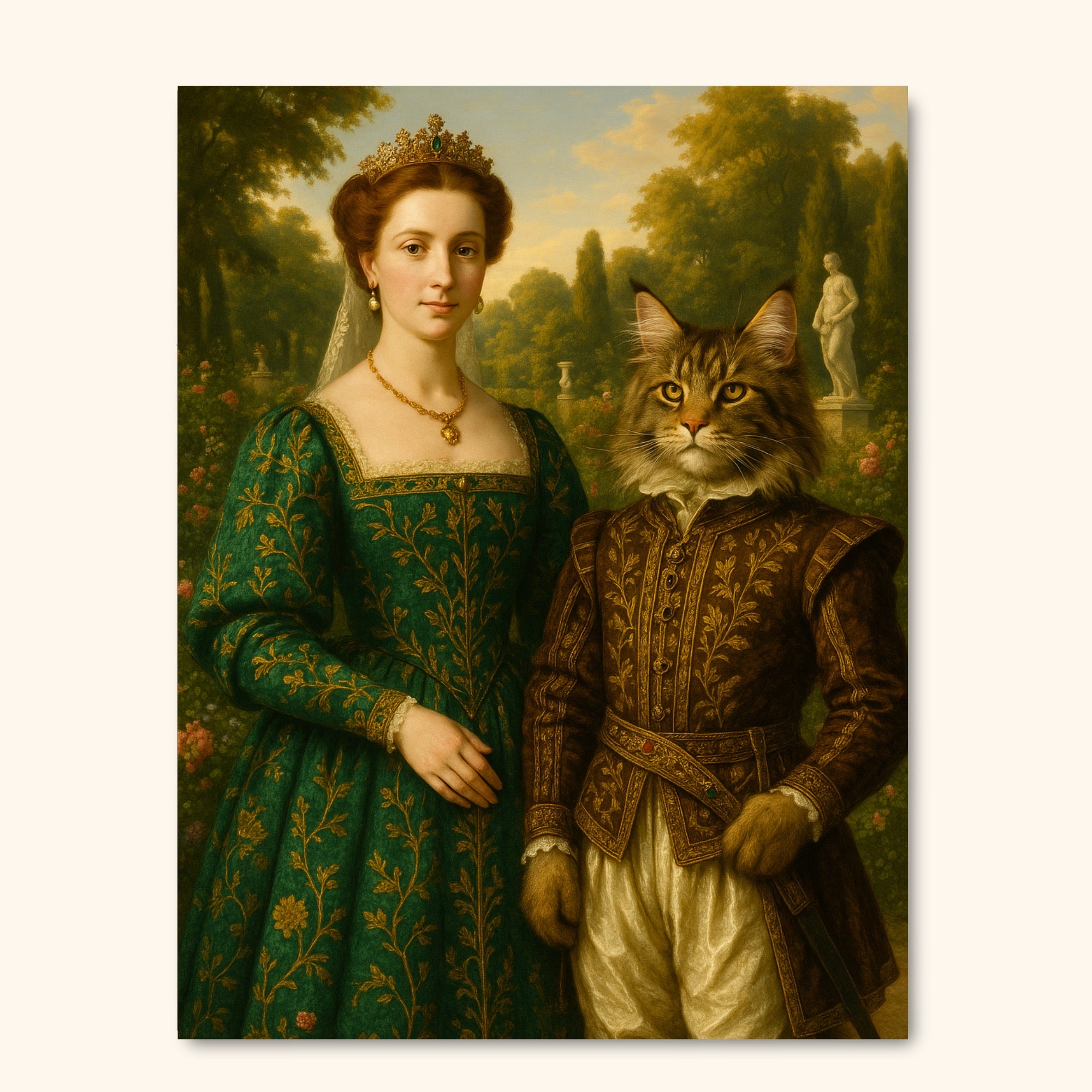 The Regal Queen & Her Pet – Renaissance Garden Portrait