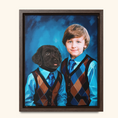Load image into Gallery viewer, Stepbrothers custom portrait — boy and puppy in matching vests
