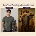 Load image into Gallery viewer, Custom Cowboy Pet & Owner Portrait – Personalized Western Art
