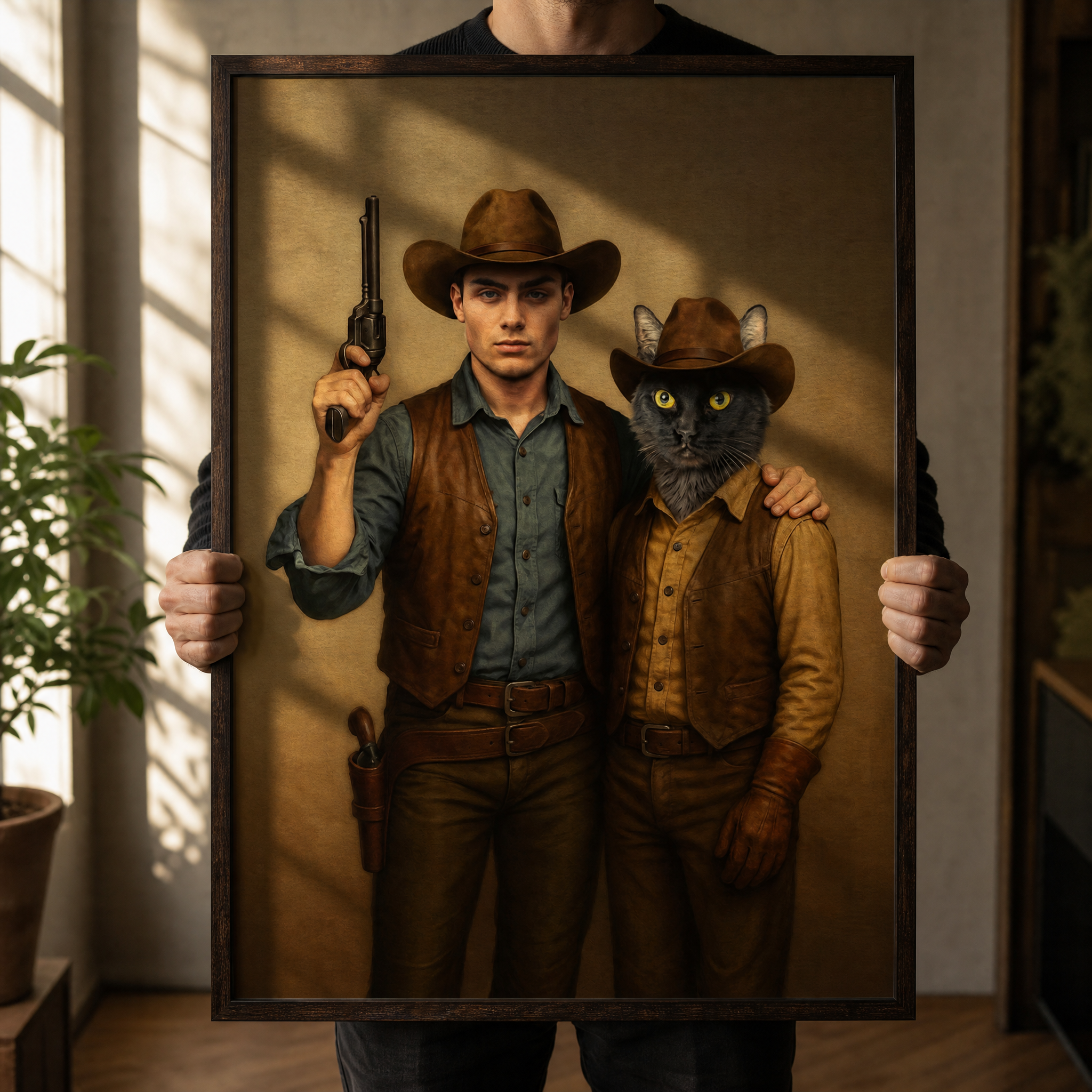 Custom Cowboy Pet & Owner Portrait – Personalized Western Art