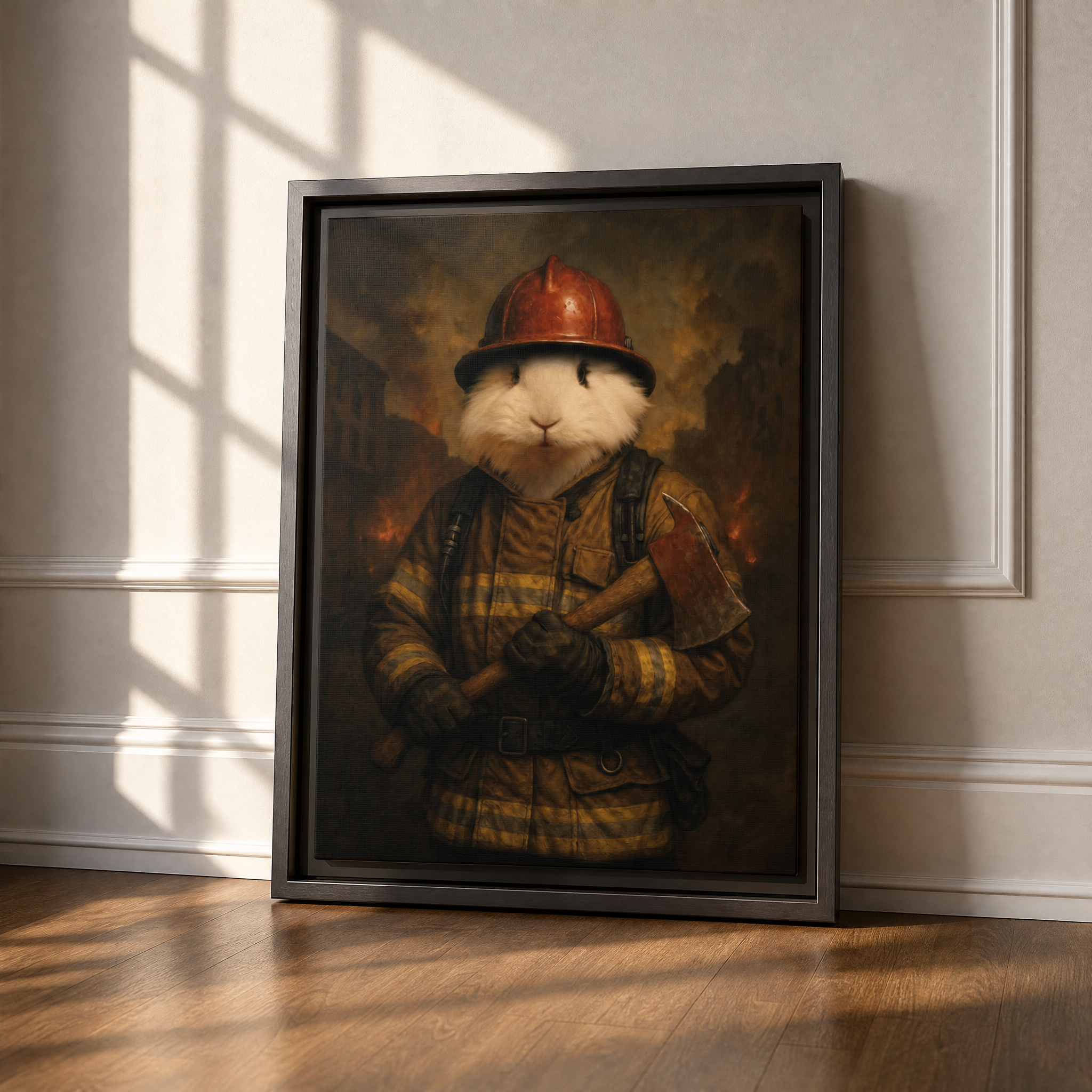 Custom Firefighter Pet Portrait – Personalized Rabbit Portrait