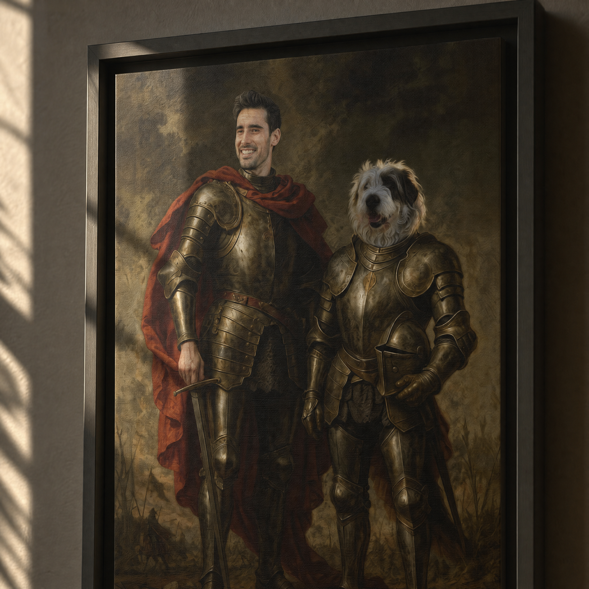 Custom Knight Pet & Owner Portrait – Personalized Medieval Art