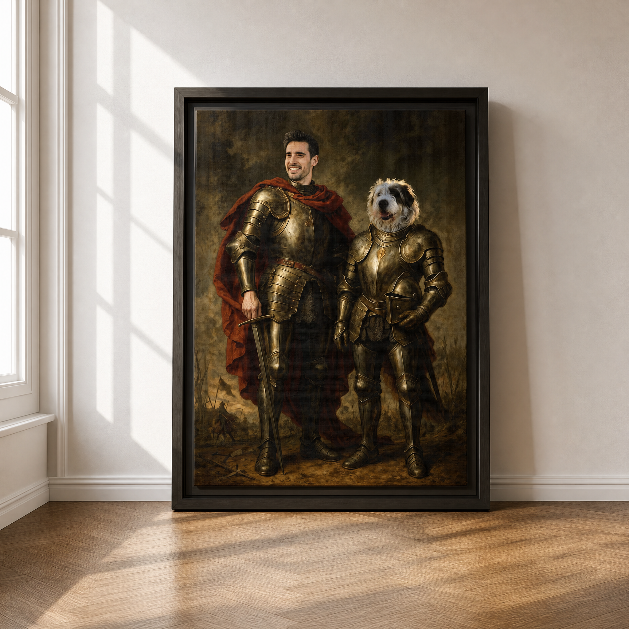 Custom Knight Pet & Owner Portrait – Personalized Medieval Art