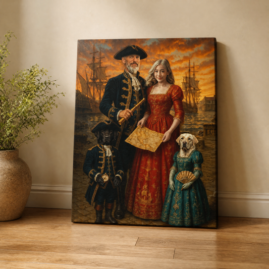 Custom Pirate Family & Pet Portrait – Personalized Artwork