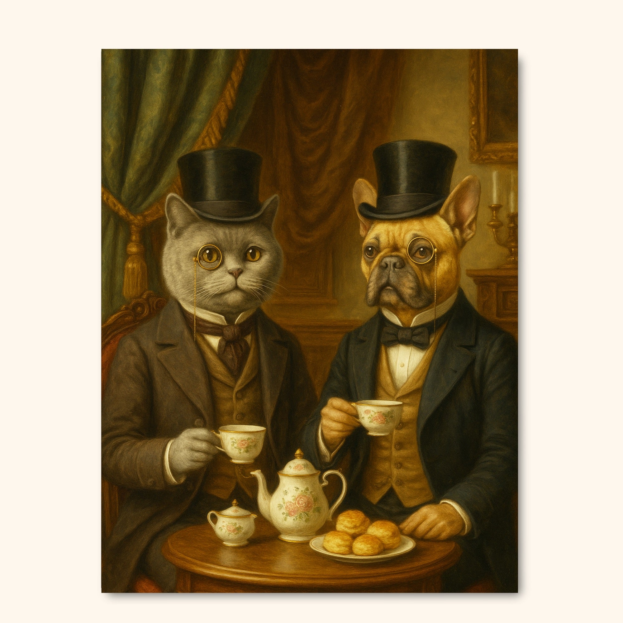 Tea Time Gentlemen – Custom Victorian Pet Portrait (2 Pets)