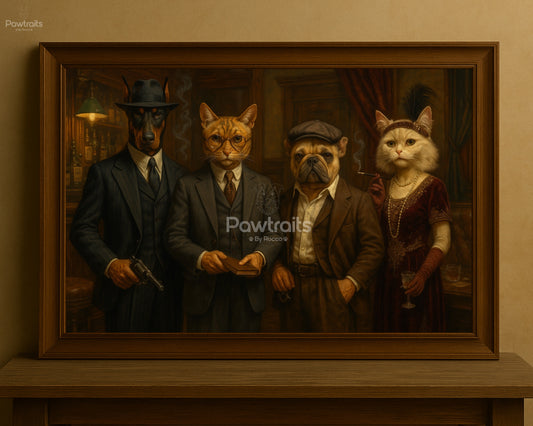 Gangster Pet Portrait – Custom Vintage Painting of Pets in Mobster Attire
