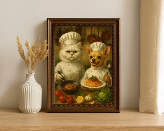 Custom Chef Pet Portrait – Dog & Cat Cooking Print