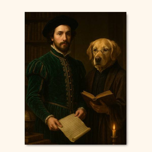 The Scholar & His Loyal Companion – Renaissance Portrait