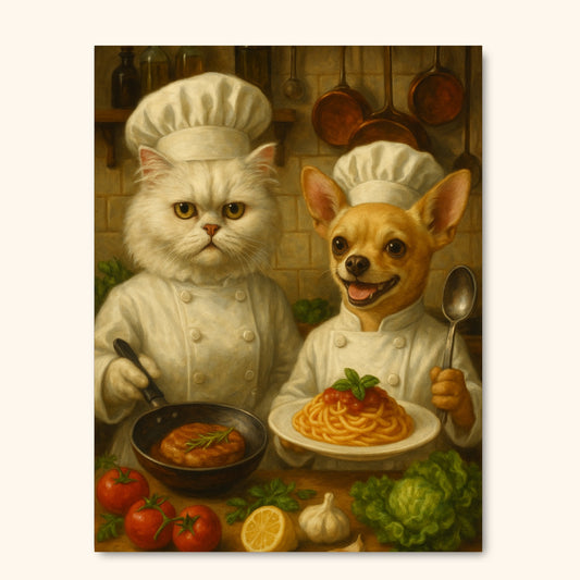 Custom Chef Pet Portrait – Dog & Cat Cooking Print