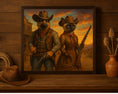 Load image into Gallery viewer, Custom Cowboy Pet Portrait – Dog & Cat in Western Scene
