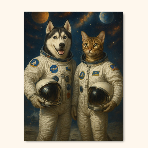 Custom Astronaut Pet Portrait – Dog & Cat in Space