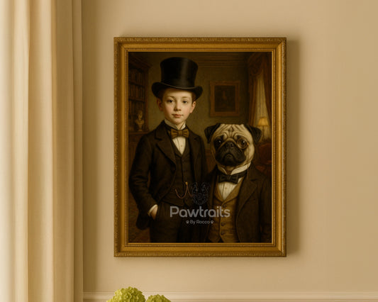 Victorian Boy and Pet Vintage Canvas Art