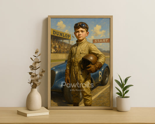 Personalized Kid Vintage Race Car Driver Canvas Art