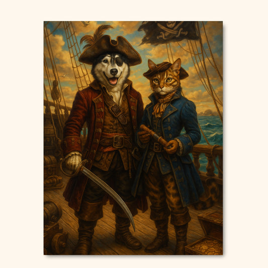 Custom Pirate Pet Portrait – Dog & Cat Adventure at Sea