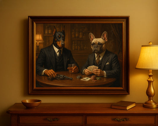 Custom Mafia Pet Portrait – Gangster Dogs in Speakeasy