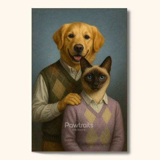 Dog & Cat Portrait in Matching Sweaters