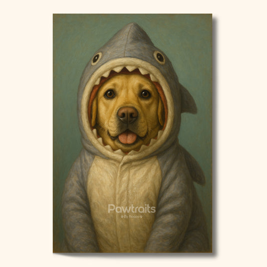 Shark Costume Pet Portrait – Custom Funny Animal Artwork