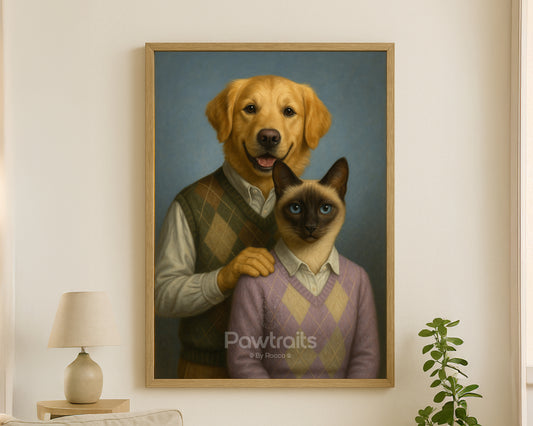 Dog & Cat Portrait in Matching Sweaters