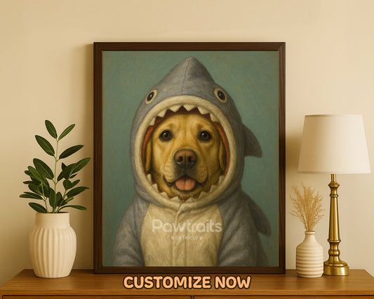 Shark Costume Pet Portrait – Custom Funny Animal Artwork