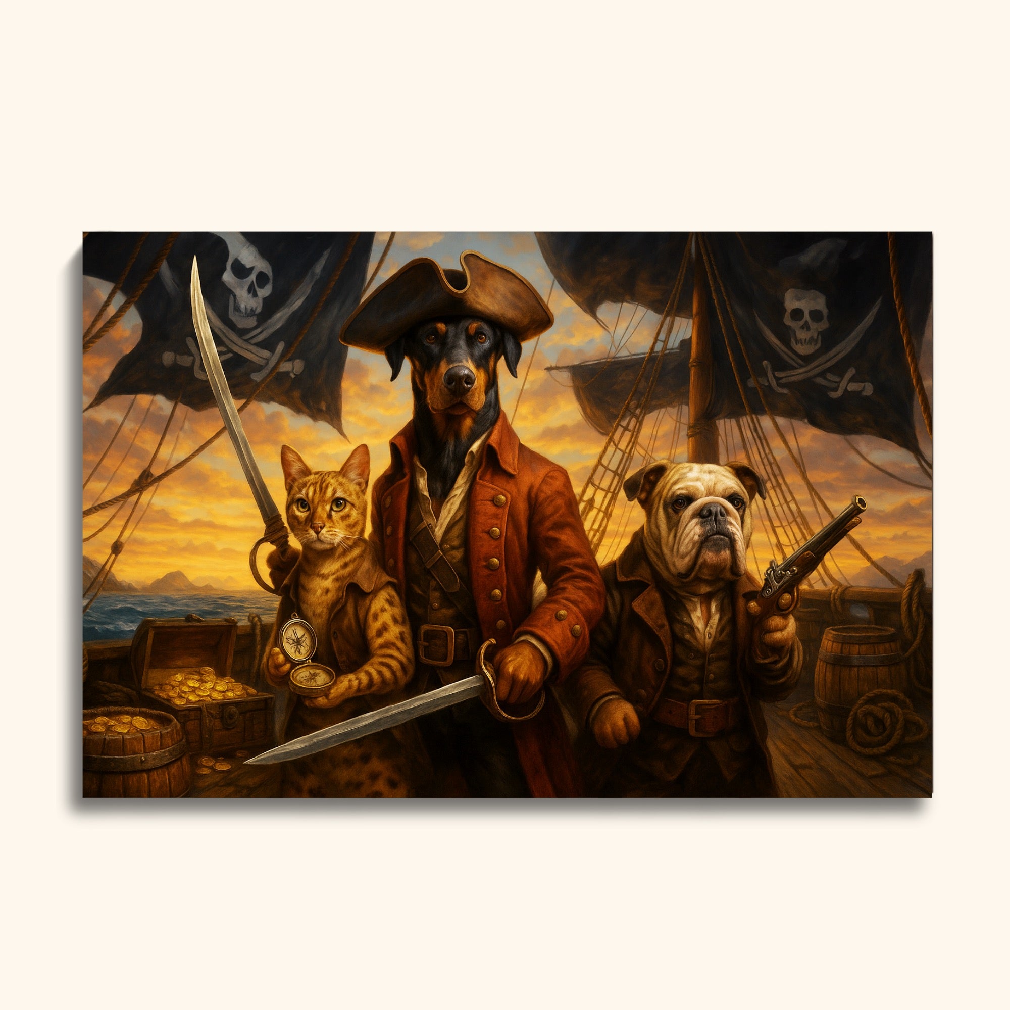 Custom Pirate Pet Portrait – Epic Adventure with Dog & Cat