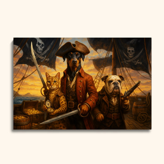Custom Pirate Pet Portrait – Epic Adventure with Dog & Cat