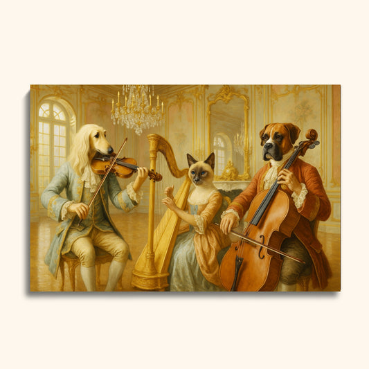 Regal Pet Orchestra Portrait – Custom Rococo-Style Painting