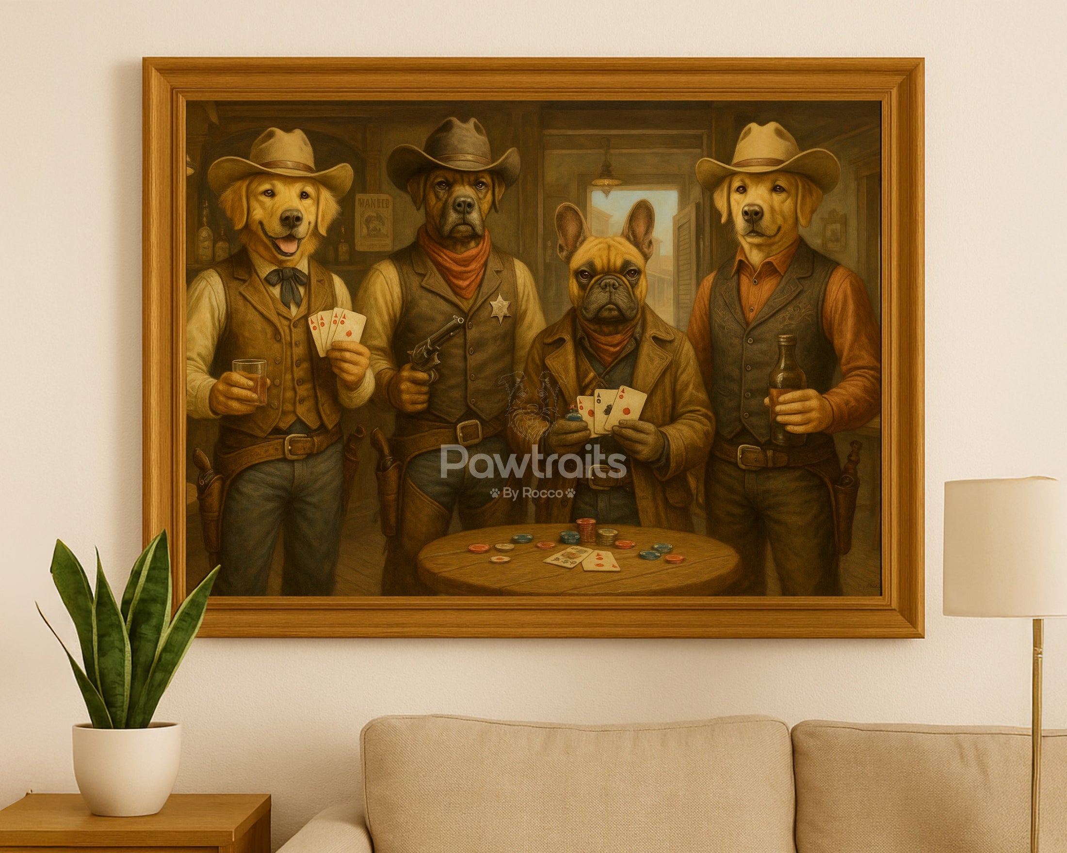 Western Gambler Pet Portrait – Custom Cowboy Dog Poker Painting