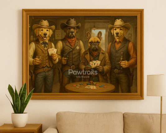 Western Gambler Pet Portrait – Custom Cowboy Dog Poker Painting