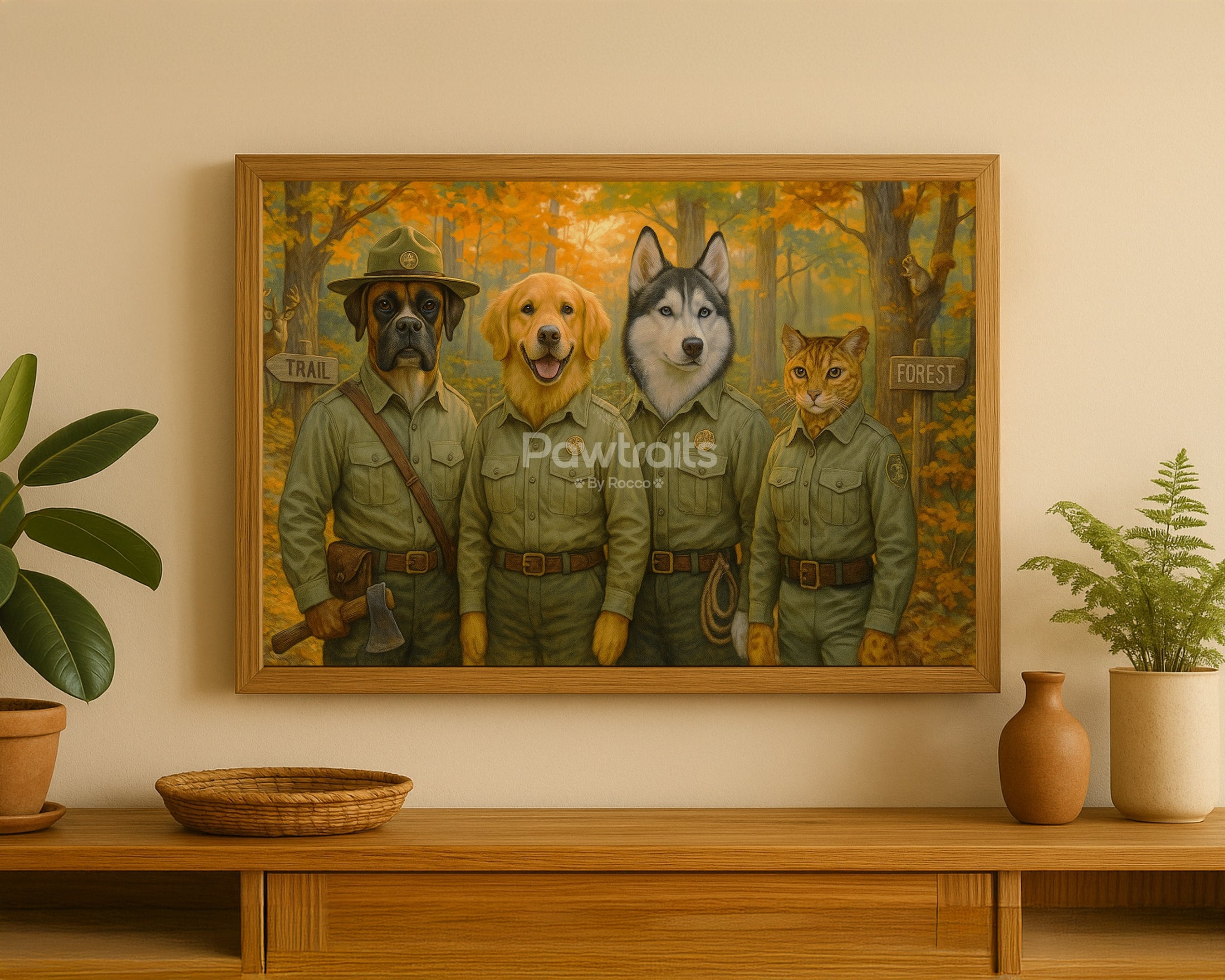Forest Ranger Pets – Custom Portrait of Dogs and Cats in Park Ranger Uniforms