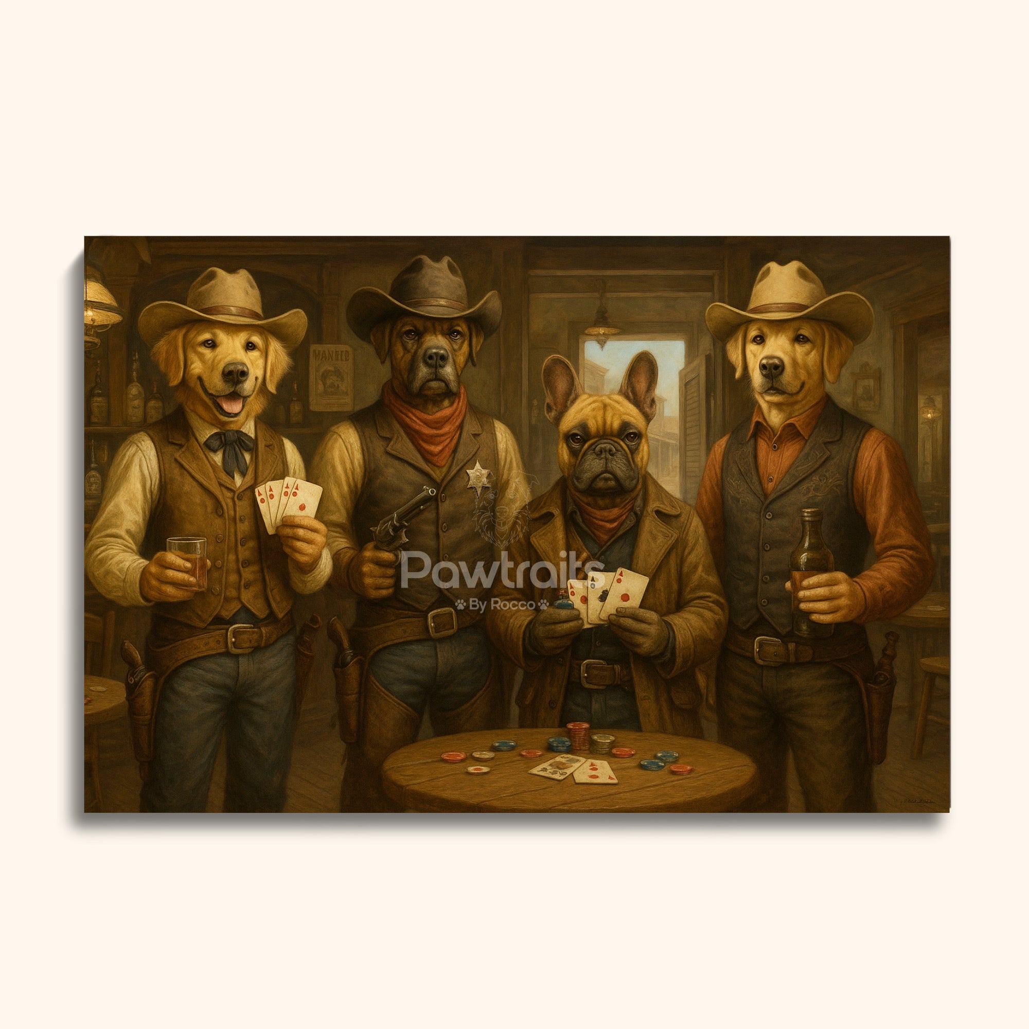 Western Gambler Pet Portrait – Custom Cowboy Dog Poker Painting