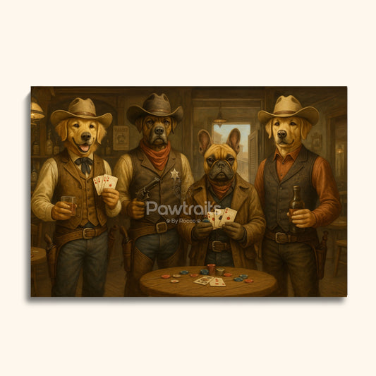 Western Gambler Pet Portrait – Custom Cowboy Dog Poker Painting