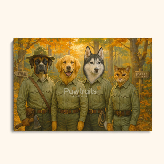 Forest Ranger Pets – Custom Portrait of Dogs and Cats in Park Ranger Uniforms