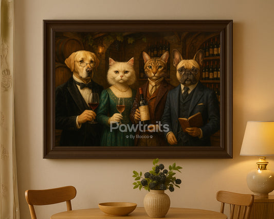 Wine Cellar Pets – Custom Dog and Cat Portrait with Elegant Wine Theme