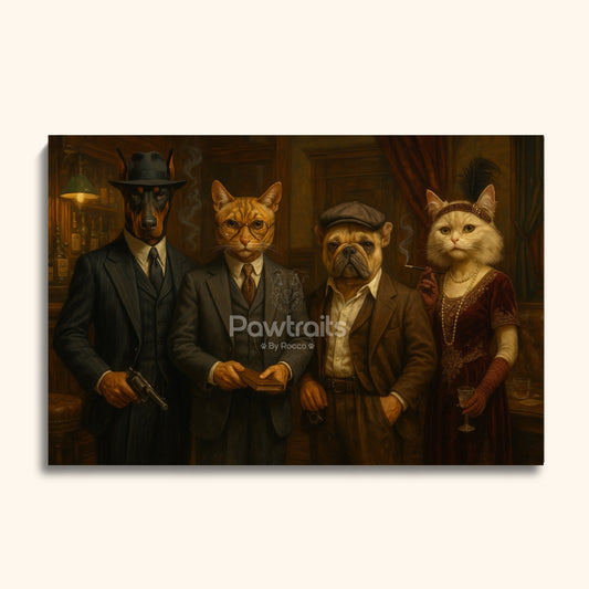 Gangster Pet Portrait – Custom Vintage Painting of Pets in Mobster Attire