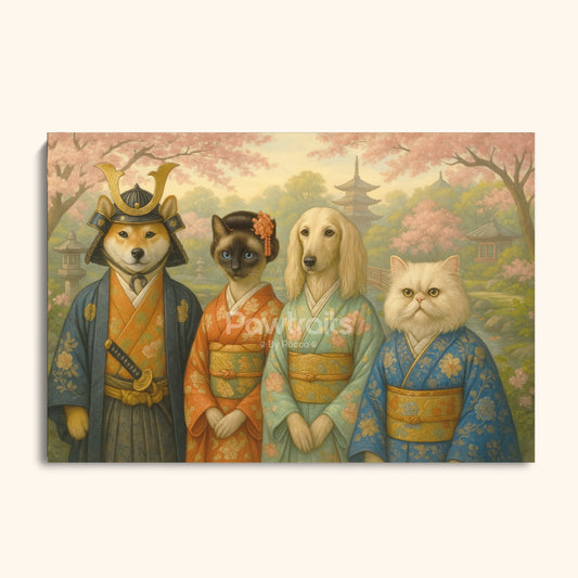 Japanese Kimono Pets – Custom Portrait of Dogs and Cats in Traditional Garden
