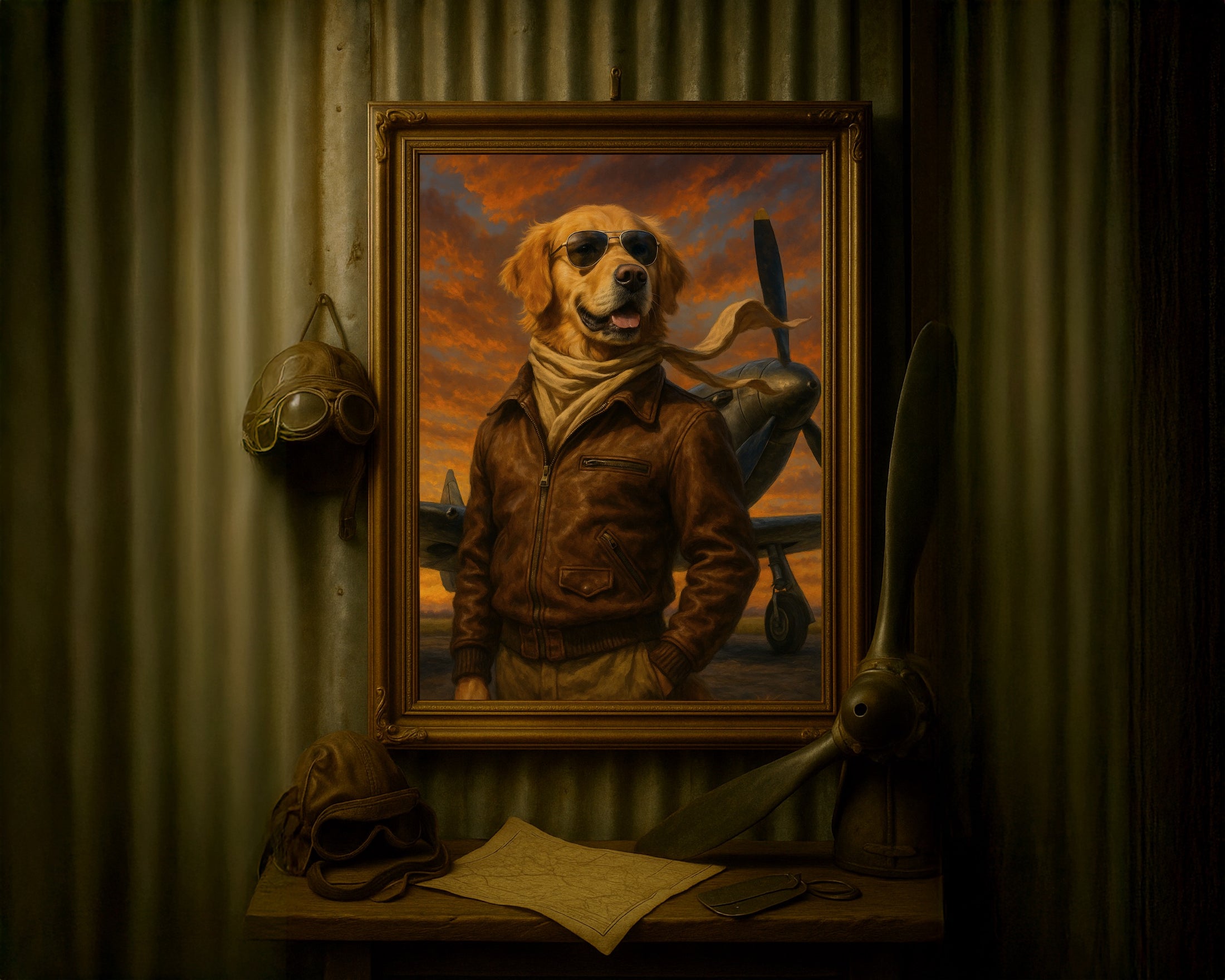 Sky Ace – Custom Aviator Dog Portrait