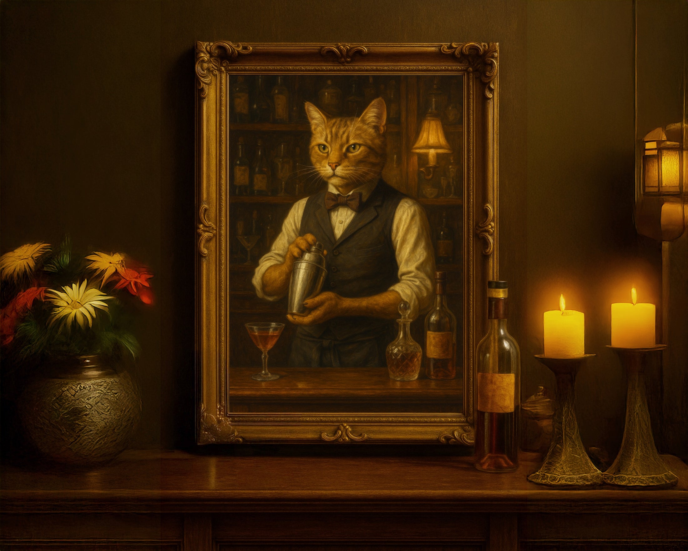 Speakeasy Cat – Custom Bartender Pet Portrait