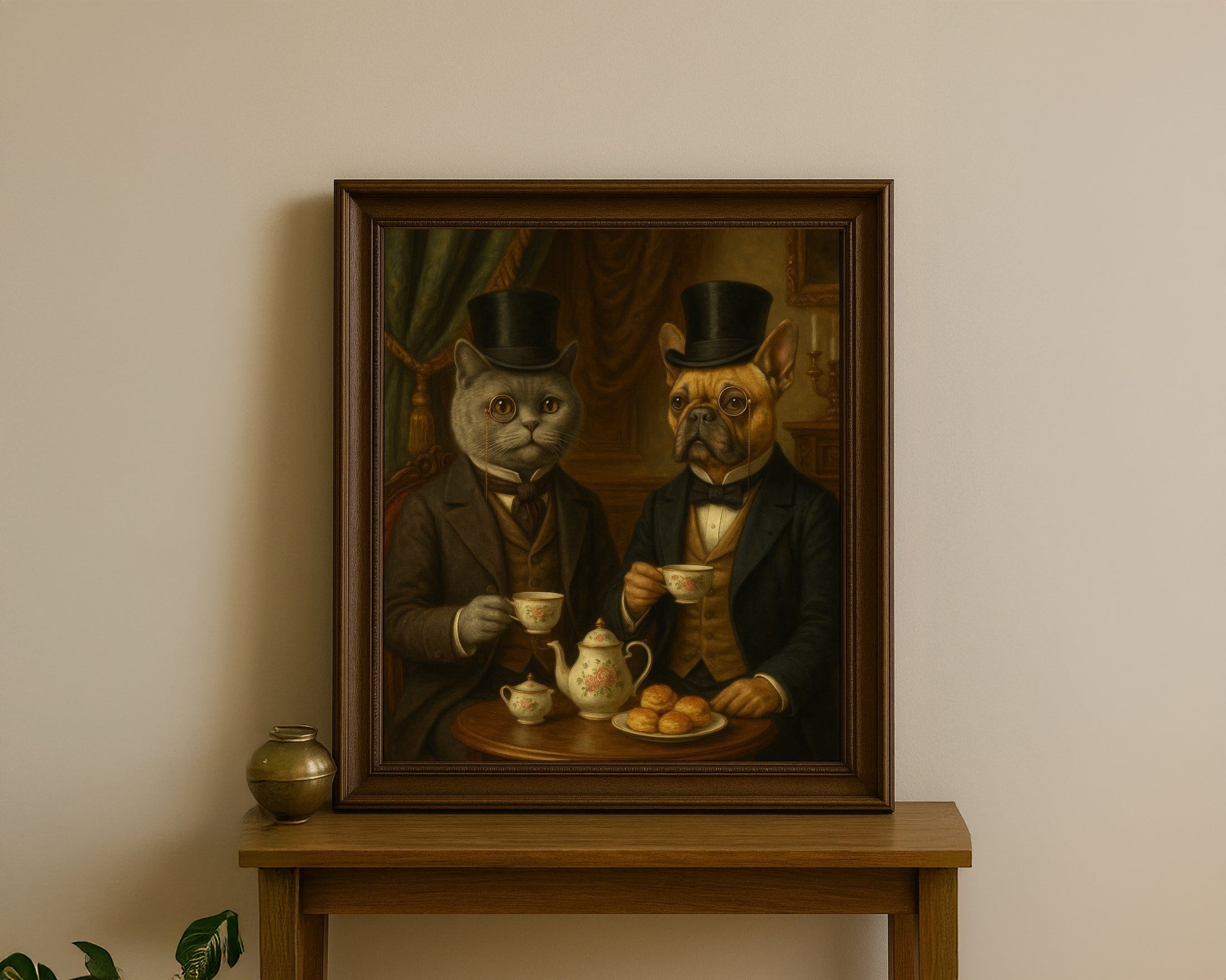 Tea Time Gentlemen – Custom Victorian Pet Portrait (2 Pets)