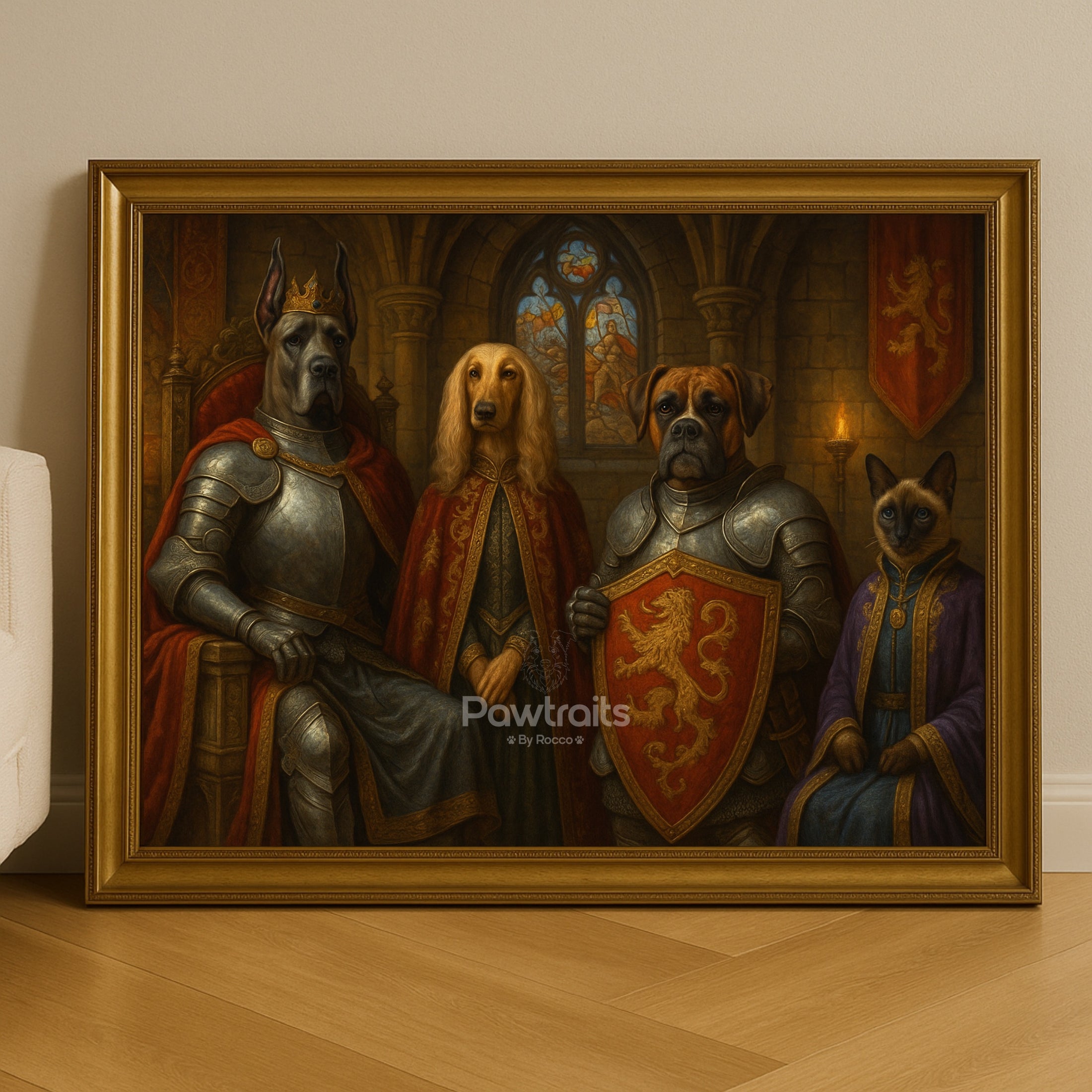 Medieval Royal Pet Portrait – Fantasy Dog and Cat Painting