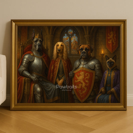 Medieval Royal Pet Portrait – Fantasy Dog and Cat Painting