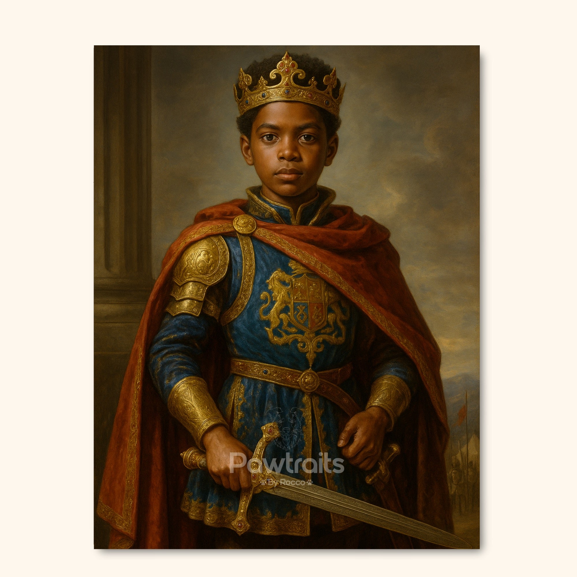 Personalized Warrior Prince Portrait – Royal Boy Wall Art with Sword ...