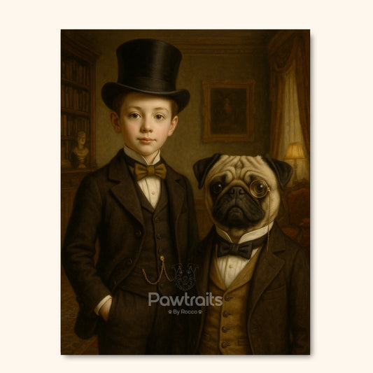 Victorian Boy and Pet Vintage Canvas Art