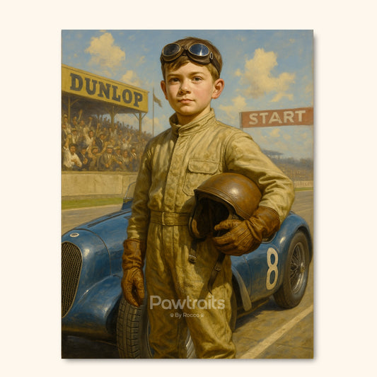 Personalized Kid Vintage Race Car Driver Canvas Art