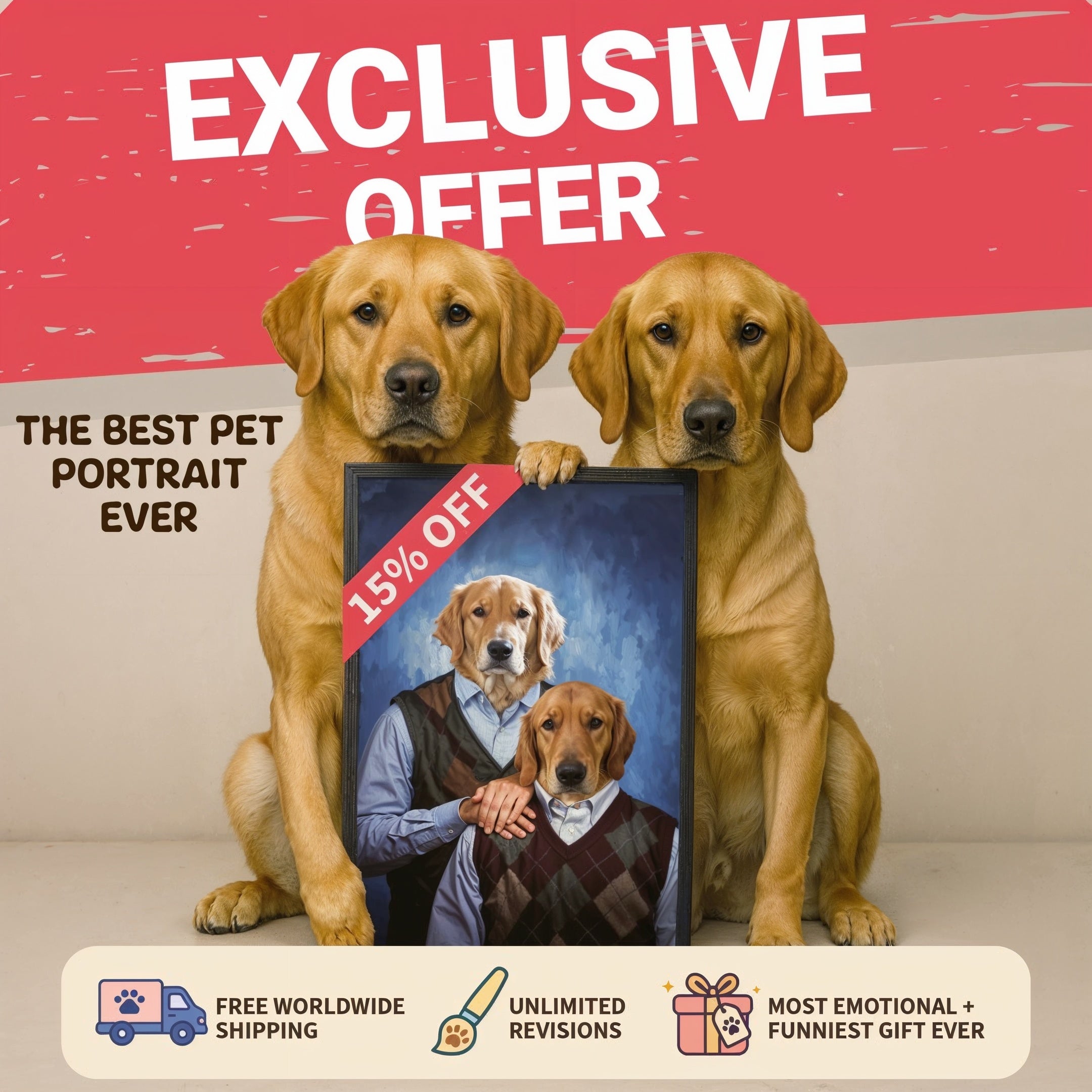 Step Brothers custom pet portrait - two dogs in matching argyle sweater vests