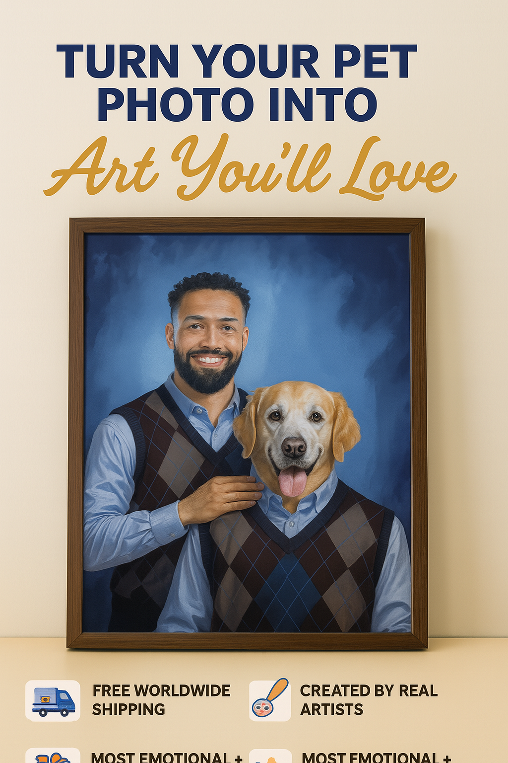 Two dogs in argyle sweater vests close up portrait